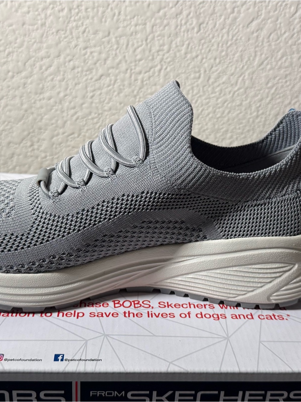Skechers Slip-On Knit Sneakers in Light Gray and White - Picture 5 of 9
